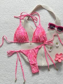 Swim Vcay Women's Summer Beach All-Over Print Halter Tie Sexy Bikini And Triangle Briefs Swimsuit Set - Multicolor - View 5