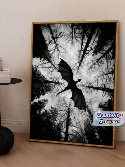 1pc/Set Dark Fantasy Dragon Flying Art Canvas Posters And Prints, Monochrome Forest Scene Canvas Wall Arts, Unique Creative Wall Art Decoration,Suitable For Living Room And Bedroom Office, Dining Room, Bar Wall Decoration,No Frame Include Gifts Birthday Graduation