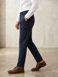 Manfinity Homme Men's Slim Fit Casual Business Pants - Navy Blue - View 4