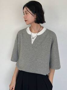 FRIFUL 女士休闲撞色圆领短袖T恤，夏季 - 白色 - 查看 6