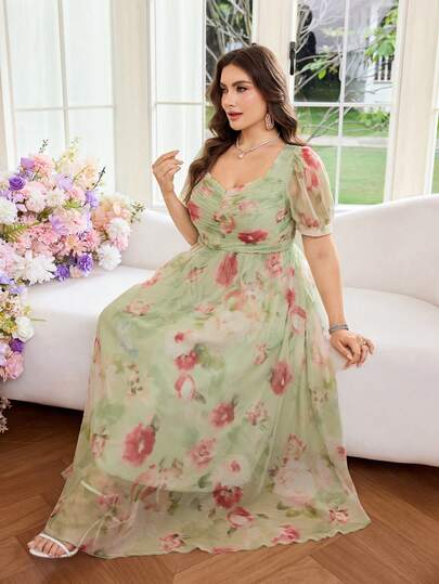 Modelyn Plus Size Women Elegant Cinched Waist A-Line Dress