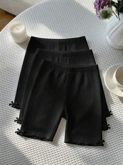 SHEIN Quần legging đạp xe LMoss dành cho bé gái tuổi teen, nhiều màu trơn, chất liệu dệt kim.