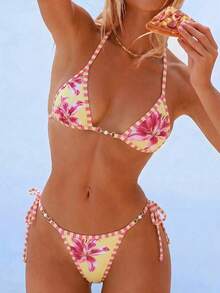 Swim Vcay Swim SXY 2件套女士新款印花细肩带露背超三角比基尼上衣和丁字裤性感比基尼套装 - 彩色 - 查看 8