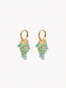 Opalesca 1 Pair Fashionable High-End Luxury Sparkling Elegant Sweet Versatile High-Quality Gold,White Water Drop, Heart, Flower, Round Zirconia Hoop Earrings - Green Jade Multi- Earrings - View 2
