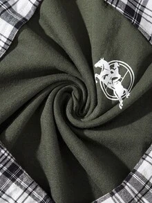 EURMUSE Conjunto de pijama de camiseta con estampado de logo pequeño y pantalón a cuadros de algodón cómodo y casual para hombres - Verde militar - Ver 4