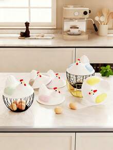 1pc Home Kitchen Egg Basket Plastic Lid Storage Basket Vegetable Iron Storage Basket Storage Basket Water Fruit Basket Vegetable Basket Metal Basket - Multicolor - View 2