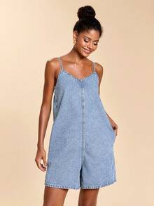 Travachic Jumpsuit Denim Kasual Wanita untuk Musim Panas - Light Wash - View 4