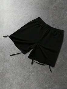 ROMWE MEN 男士做旧水钻装饰宽松短裤 - 黑色 - 查看 3