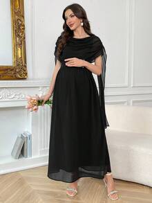 SHEIN Elegant Solid Color Maternity Dress For Party - Black - View 7