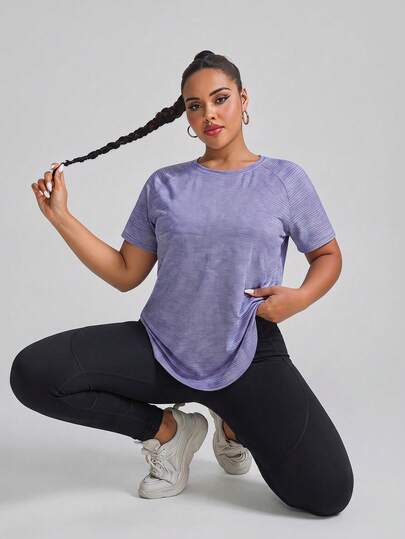Easithlete Women's All-Match Raglan Sleeve Workout Yoga Outdoor Fitness Short Sleeve T-Shirt, Plus Size, Slim Fit, Versatile