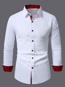 Calvornis Áo sơ mi nam tay dài họa tiết hoa phối ghép kiểu casual đi chơi, dự tiệc, xuân/thu, phong cách lịch sự - trắng - Xem 3