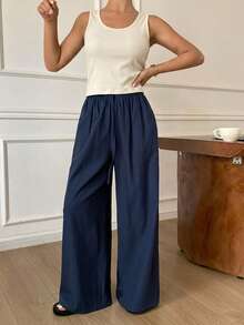 DAZY Set de 2 piezas de pijama de verano con top ajustado sin mangas y pantalón recto holgado - Blanco - Ver 5