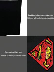 SUPERMAN X SHEIN Acti Log Áo thun thể thao nam tay raglan in chữ, kiểu dáng thường ngày, thích hợp cho mùa hè. - màu đen - Xem 3