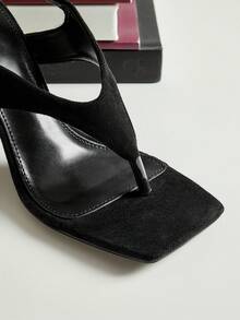 SHUZIA Sandal cao gót mũi vuông bằng da lộn giả màu đen quyến rũ dành cho nữ, kiểu dáng thời trang, gợi cảm cho mùa xuân hè, đi hộp đêm. - màu đen - Xem 6