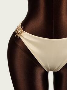 Zestiva Bộ bikini trơn màu gợi cảm dành cho nữ, đồ bơi trang trí cho kỳ nghỉ biển, đám cưới & sự kiện, bộ đồ bơi có váy, bộ đồ bơi 3 mảnh, ngày Valentine, thanh lịch, bikini màu kem. - trắng - Xem 4