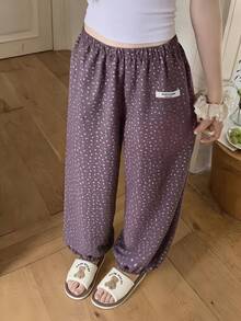 DAZY Pantalones de pijama de mujer con ajuste holgado y estampado floral, para verano - Morado - Ver 6