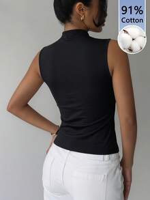 Aloruh Áo tank top cổ sườn xám kiểu Trung Quốc cổ điển dành cho nữ, màu đen, chất liệu 95% cotton. - màu đen - Xem 3