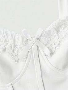 SHEIN MOD Women's Elegant Lace Bow Decor Spaghetti Strap Mid-Length Dress, Summer - White - View 4