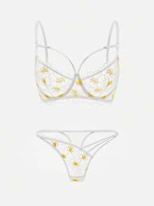 Bella Beso 2pcs Sheer Daisy Underwire Bra Set - Multicolor - View 1