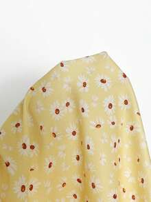 GalTyme Plus Size Women V-Neck Allover Print Ruched Fashion Date Party Dress - Pale Yellow - View 7
