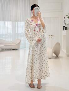 Yasmyna Vestido versátil de estilo árabe con bordado floral y patchwork para mujer - Multicolor - Ver 3
