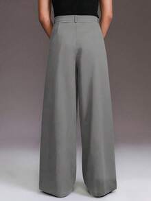STYNVO Men's Solid Color Pleated Button Casual Pants - Grey - View 2