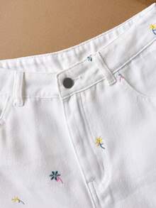 Comfortcana 女款白色刺繡碎花牛仔褲，夏季可愛度假寬腿寬鬆休閒長褲，附口袋，適合音樂節、海灘、生日、鄉村音樂會 - 粉色 - 查看 4