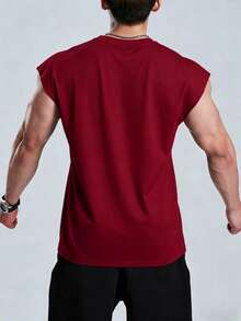 GymBeat Men's Graphic Print Red Casual Sports Tank Top - Burgundy - View 2