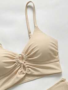 Swim Vcay Conjunto de traje de baño de mujer de unicolor con escote en V, cruzado y anudado, de cintura alta - Blanco perla - Ver 5