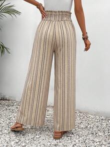 SHEIN Frenchy Allover Print Knot Waist Tulip Hem Wide Leg Baggy Cross Over Pants - Apricot - View 2