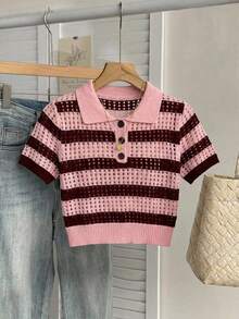 SHEIN EZwear 女士休闲条纹针织衫，百搭休闲女装 - 彩色 - 查看 4