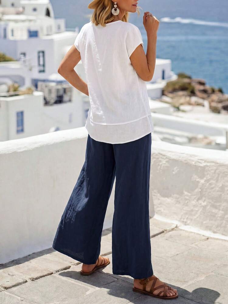 Women's Vacation Casual Solid Color Top And Pants 2 Pieces Set