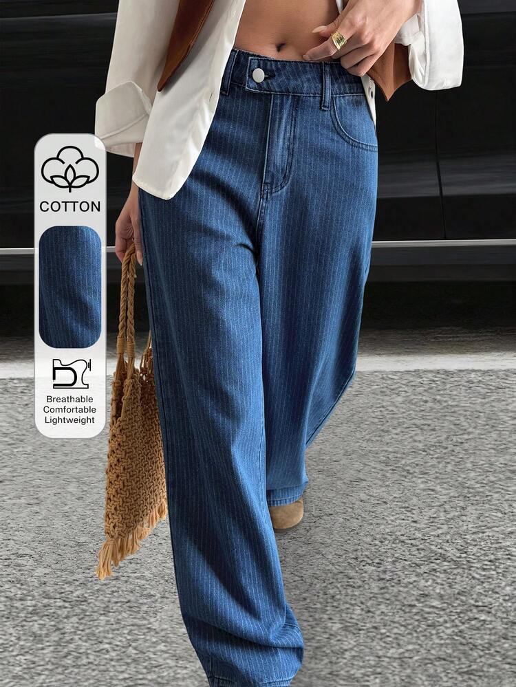 Women's Striped Loose Straight Leg Casual Jeans