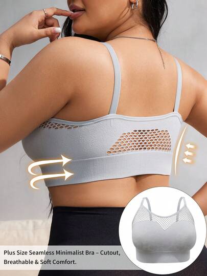 SHEIN 1pc Seamless Plus Size Adjustable Hollow Front Wireless Bra