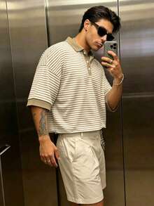 Manfinity Dauomo Casual Striped Short Sleeve T-Shirt For Men - Khaki - View 5