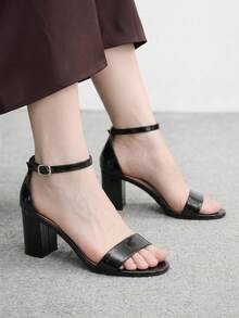 CUCCOO BIZCHIC 女士时尚舒适圆头搭扣踝带粗跟凉鞋，多功能春夏新款鞋，优雅简约，百搭 - 靜夜黑 - 查看 5
