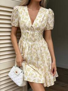 Joudiya Women's Sleeveless Bodycon Mini Dress With All-Over Print, Suitable For Spring And Summer Vacation Outfits Women Party Tea Party Off-White - Apricot - View 6