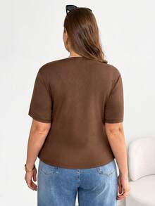 Shapeblank Áo thun nữ cỡ lớn thời trang xuân/hè, thoải mái, co giãn, dễ chịu, cơ bản, đa năng, tôn dáng, vạt áo bất đối xứng, eo nhún, tay ngắn, màu đen, trang phục mùa hè, áo ôm dáng, áo đi chơi. - Màu nâu  Mocha - Xem 2