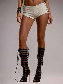 MUSERA Pantalones cortos de ante micromini sexy para vacaciones de verano, festivales, clubes, fiestas, elegante primavera - Crema - Ver 3