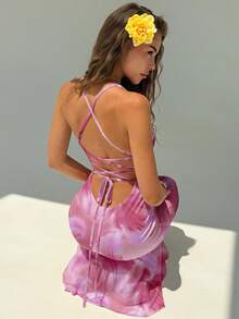 Aloruh 女士优雅印花露背吊带连衣裙 - 彩色 - 查看 4
