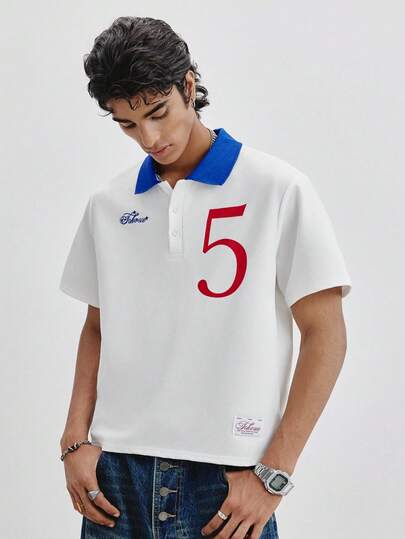 Tokvue Brand Men's Casual Comfortable Embroidered White Polo Shirt, Suitable For Casual Wear, Valentine's Day Gift, Home, Outdoor Music Festival, Hanging Out With Friends, Kids Gift, Boyfriend/Husband Gift, Anniversary Gift