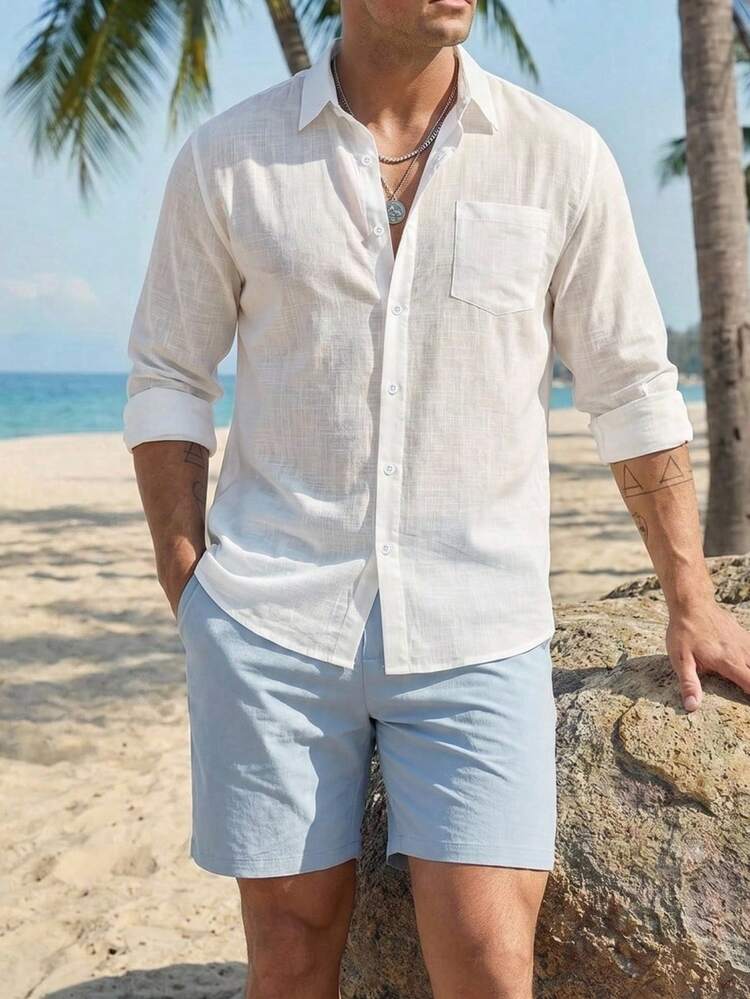 Plus Size Men's Long Sleeve White Formal Shirt, Suitable For Commuting
