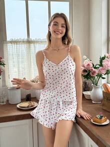 Snug Reverie All-Over Tiny Ditsy Floral Women Camisole Pajama Set - White - View 4