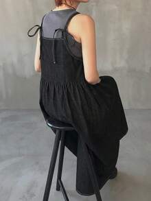 FRIFUL 女士休闲牛仔背带裙，适合日常穿着，也可作为女士太阳裙 - 黑色 - 查看 2