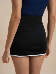 Nima Coro Women's Summer Black And White Checkered Athleisure Golf Skirt Pants,Wide Waistband Asymmetric Hem PU Leather Buckle Bodycon Skort For Sports,Gym - Black - View 4