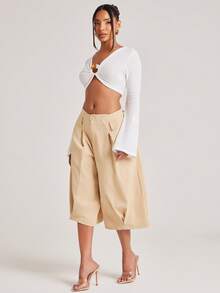NYA SZN Pant Capri Length Short Knee Length Pleated Asymmetrical Waistband Brunch Casual Everyday Party Special Occasion Outfits For Women - Brown - View 3