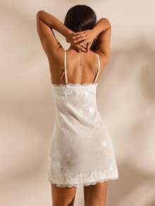 Opulessa Spring/Summer Vacation Sequin Contrast Lace Camisole Bodycon Mini Dress For Women - White - View 4