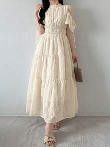 FRIFUL Vestido de mujer elegante y de moda con hombros abiertos y bordado, vestidos de verano para mujeres - Rosa - Ver 8