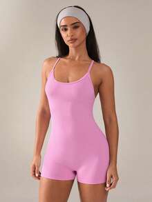 SHEIN BAE Women's Versatile Comfortable Sports Romper For Yoga & Fitness - Pink - View 3