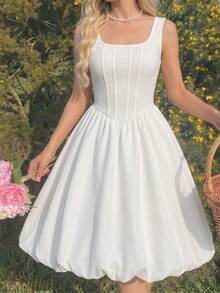 SHEIN Vestido de Malha com Manga de Pétalas Florais Elegante para Meninas, Saia Farol, Adequado para a Temporada de Formatura e Casamento, Primavera/Verão - Branco - Visão 8